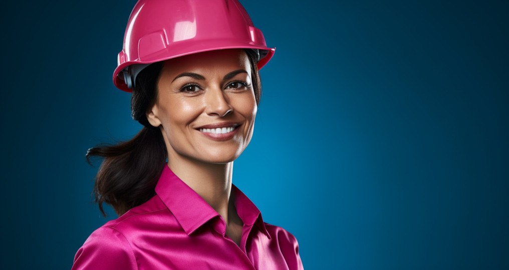 Woman smiling with helmet on.