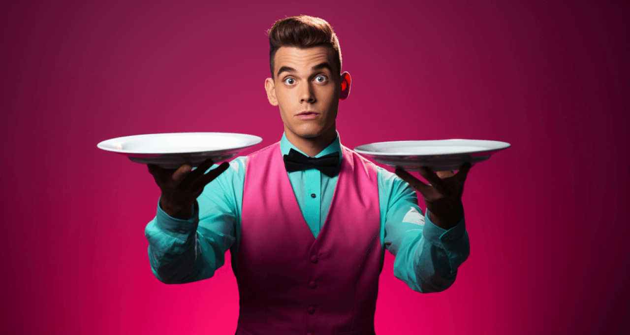 Waiter with two plates.
